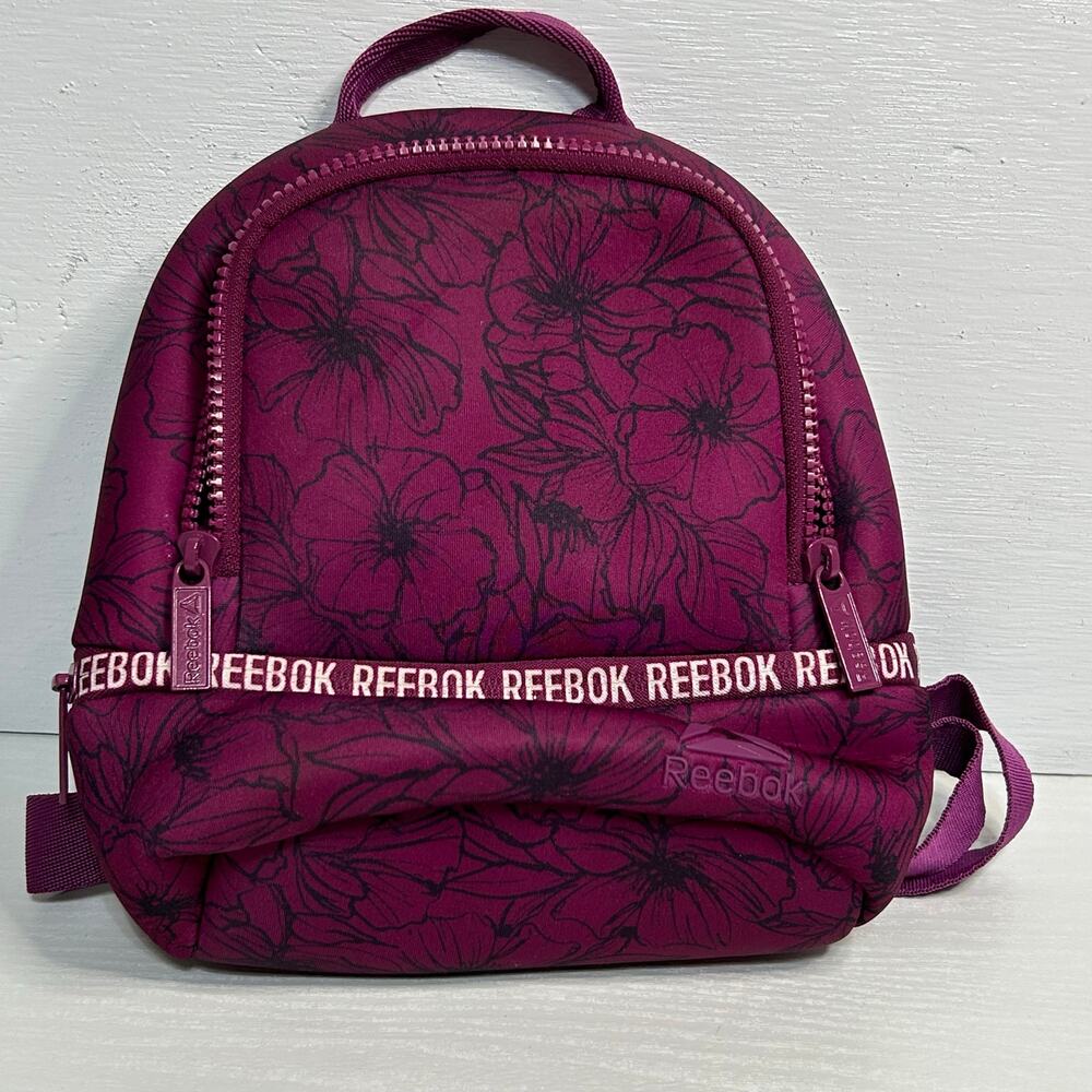 Reebok Mini Backpack Maroon Floral Neoprene Front Zip Logo